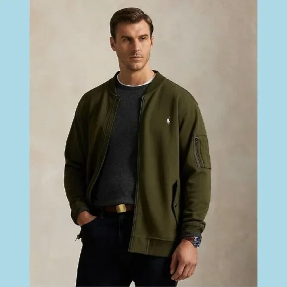 NWT Men's Polo Ralph Lauren Double-Knit Flight Jacket XXL Company Olive - Picture 3 of 14